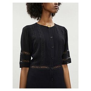 Reformation Sonnett Dress Black Lace Short Ruffle Hem - size 6